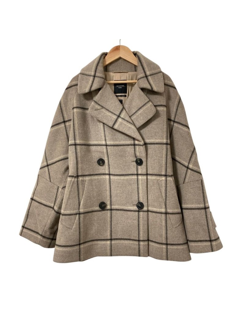 Max Mara Weekend Check Wool Double Breasted Jacket 42 Gray